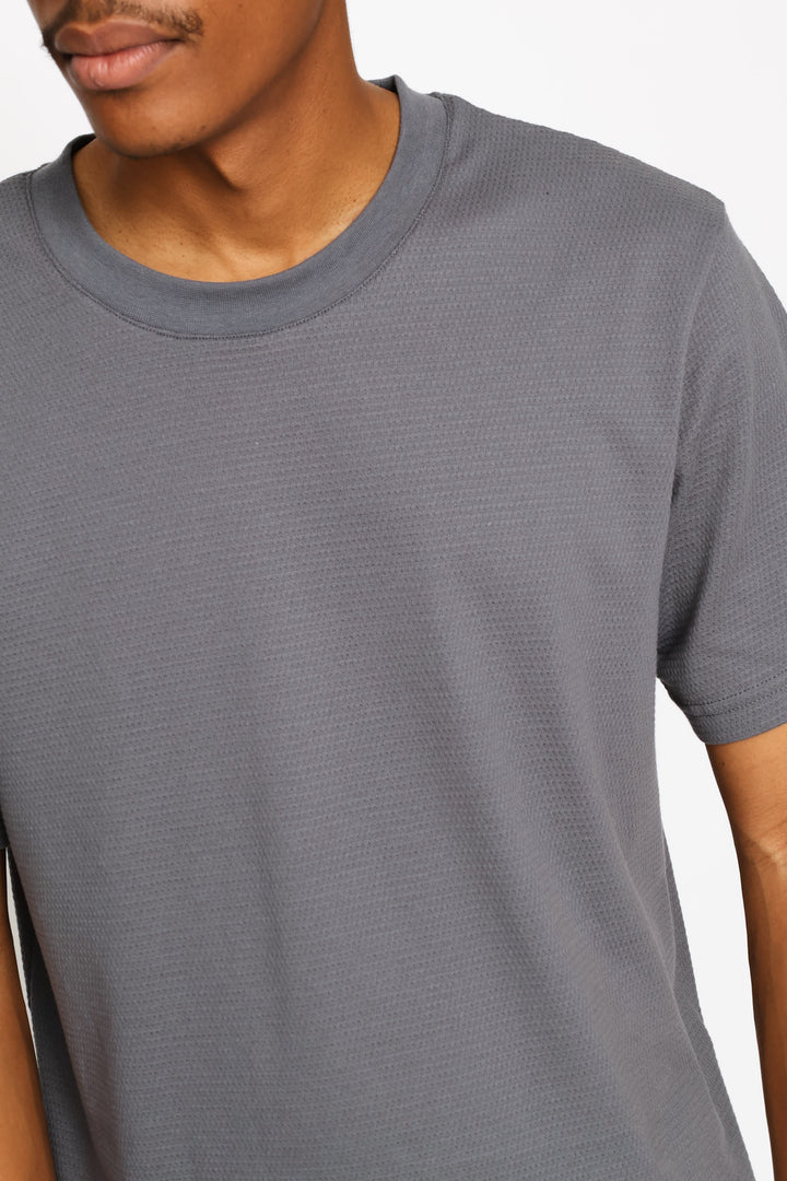 Basic Textured Crew Tee - Grey