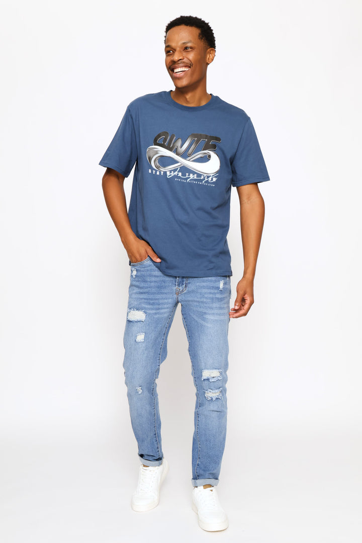 Swft Basic Print Tee - Steel Blue