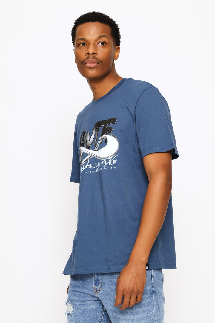 Swft Basic Print Tee - Steel Blue