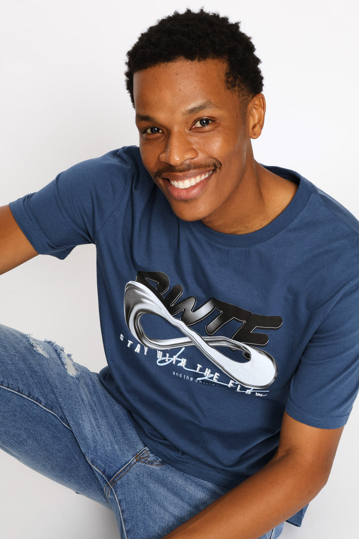 Swft Basic Print Tee - Steel Blue