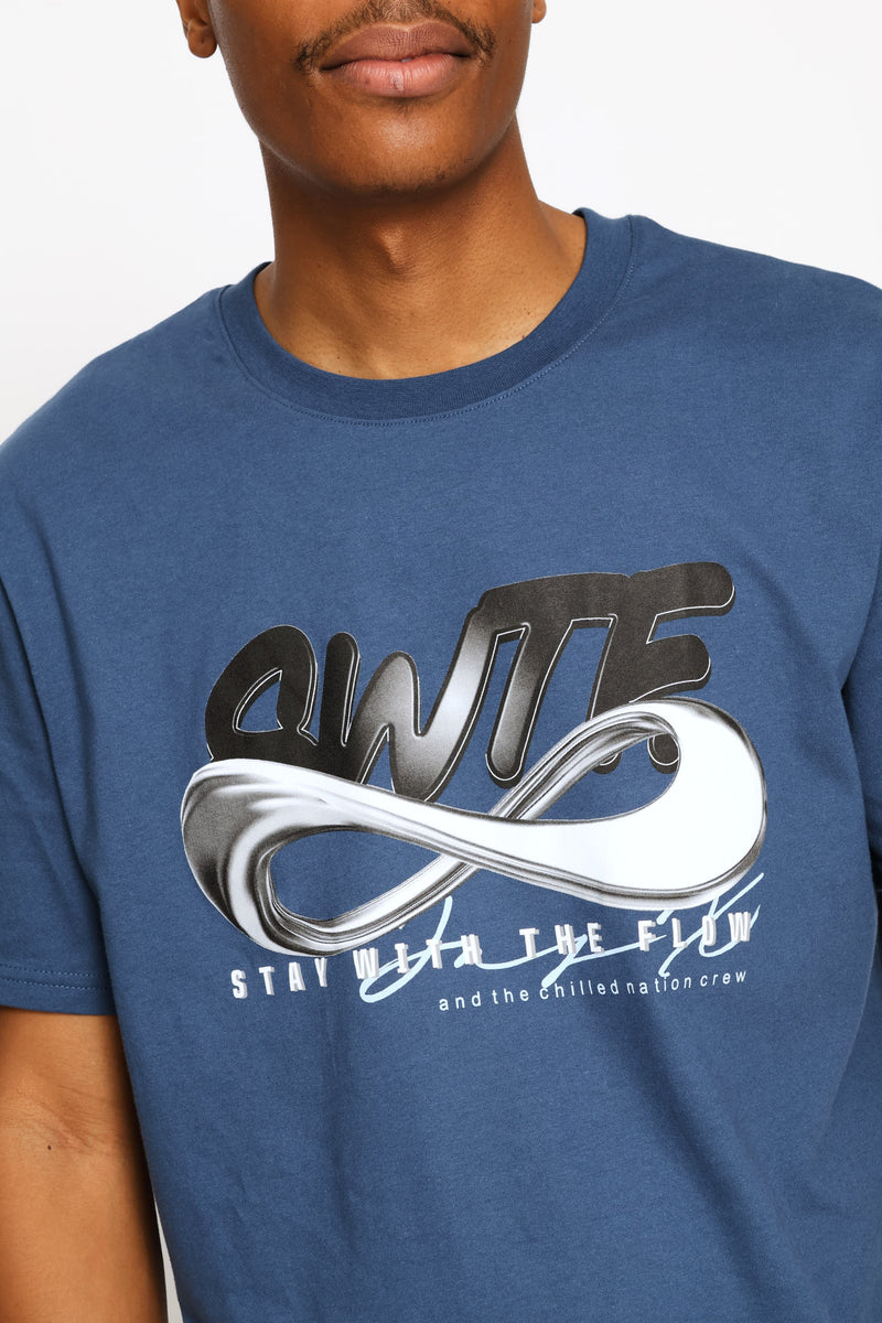 Swft Basic Print Tee - Steel Blue