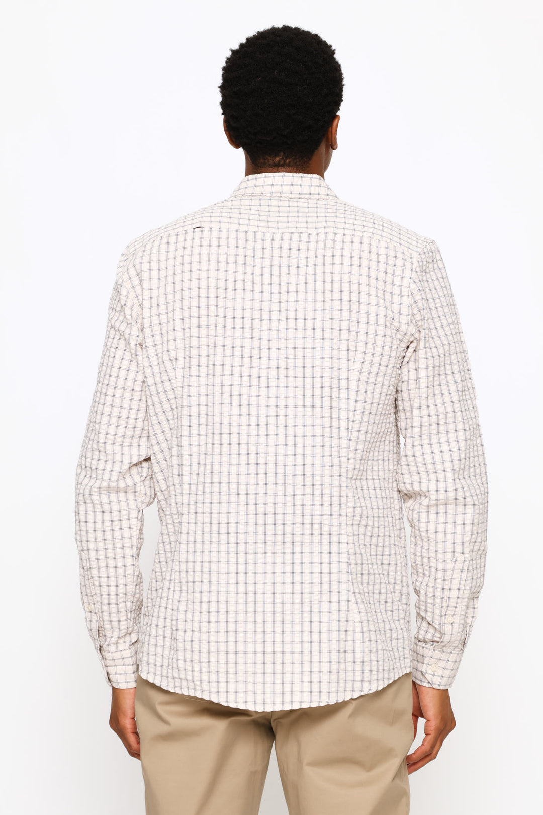 Long Sleeve Check Textured Shirt - Beige/White