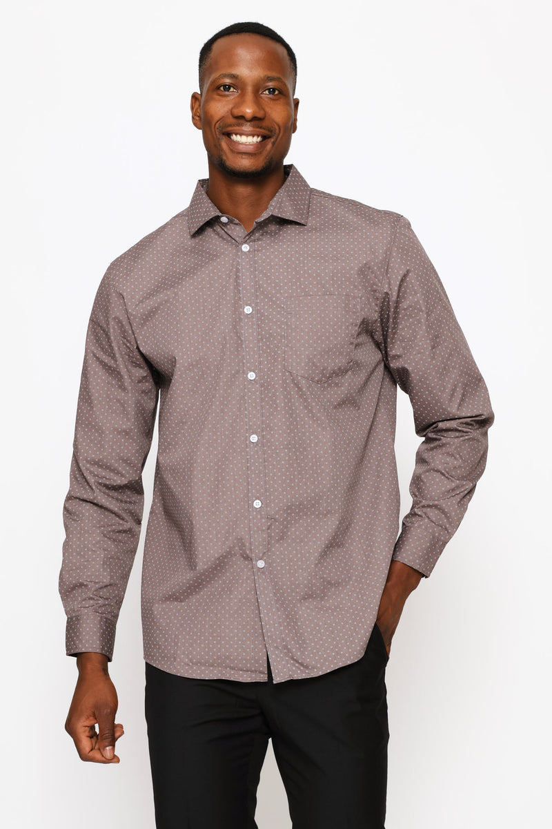 Regular Long Sleeve Ditsy Spotted Printed Shirt - Brown