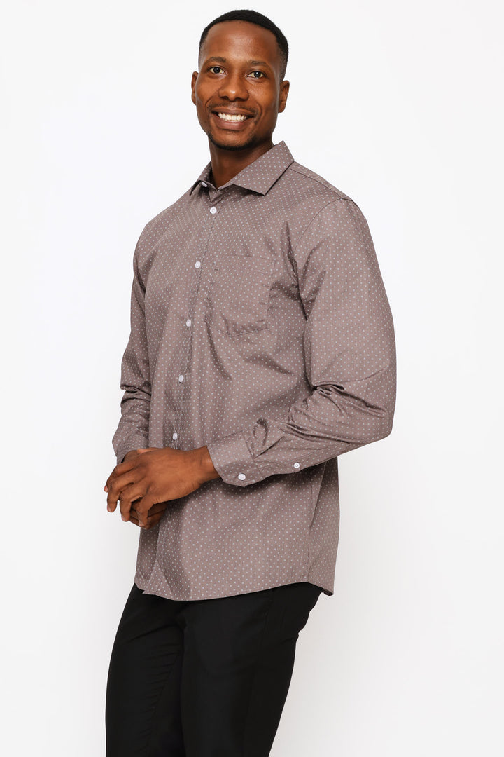 Regular Long Sleeve Ditsy Spotted Printed Shirt - Brown