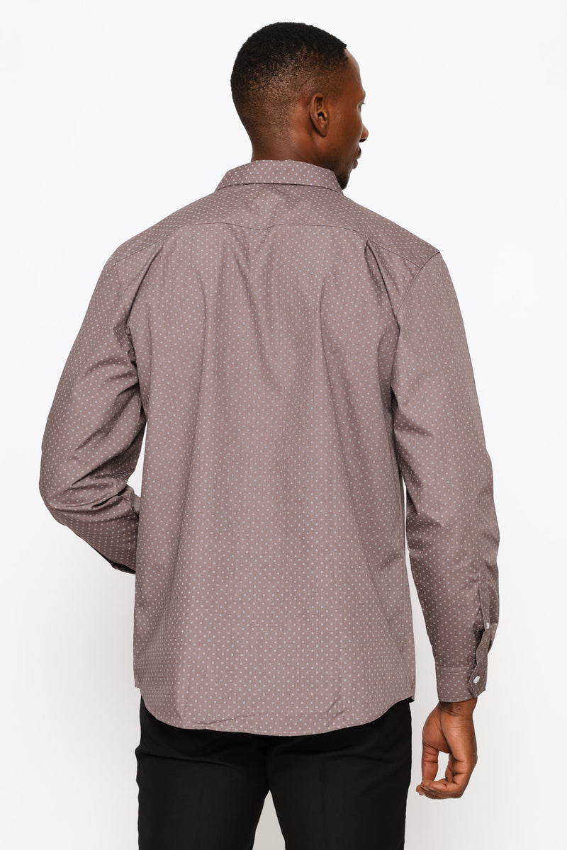Regular Long Sleeve Ditsy Spotted Printed Shirt - Brown