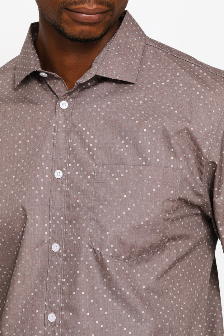 Regular Long Sleeve Ditsy Spotted Printed Shirt - Brown