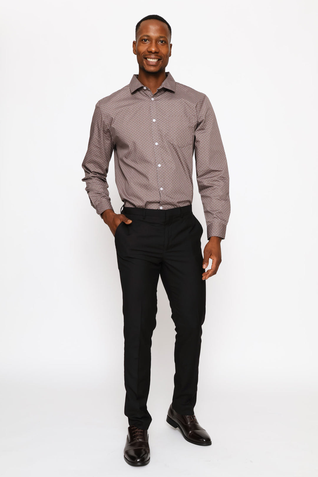 Regular Long Sleeve Ditsy Spotted Printed Shirt - Brown