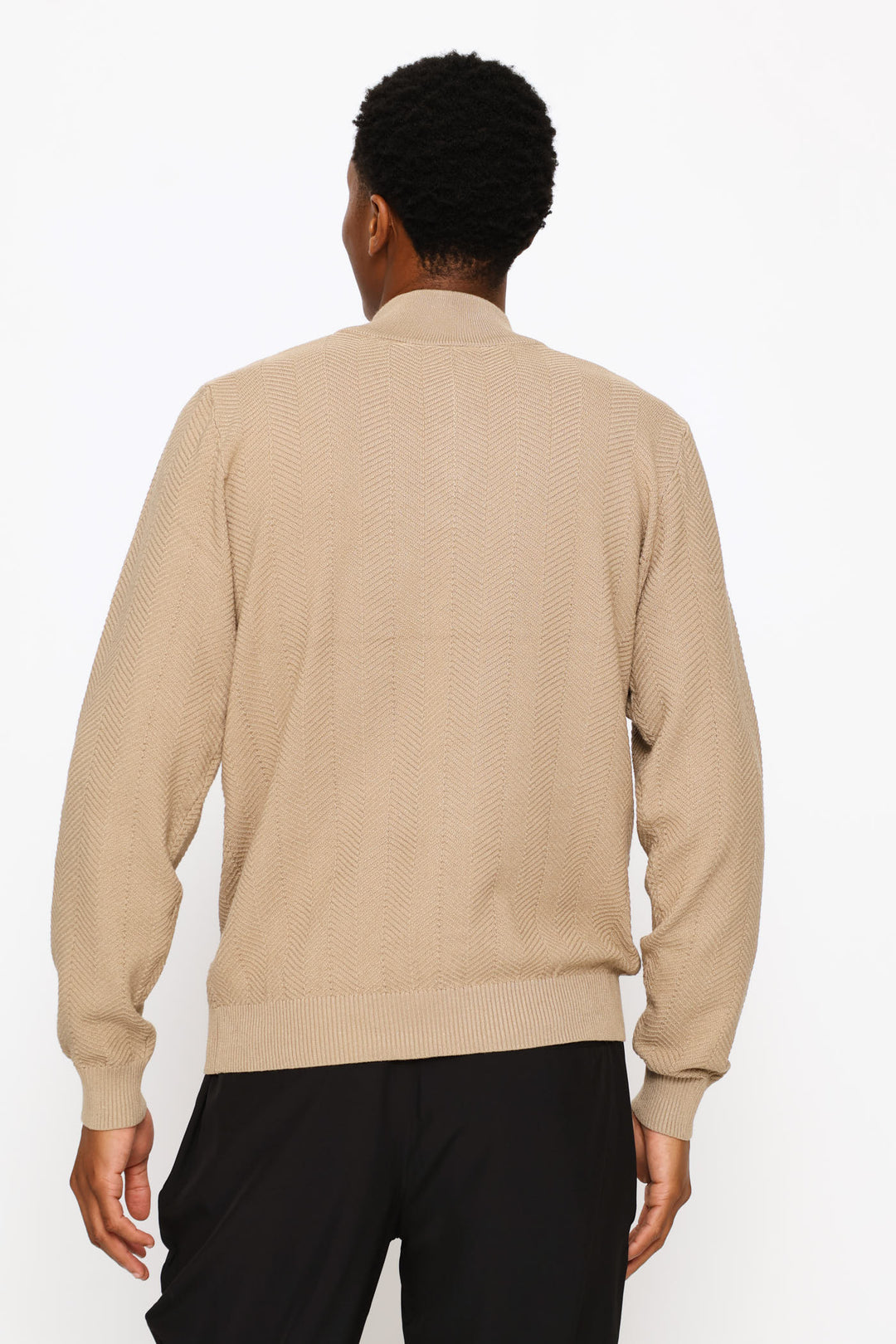 Long Sleeve Textured Weave Quarter Zip Pullover - Taupe Melange