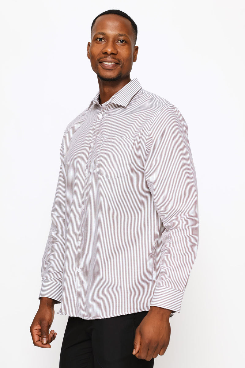 Regular Long Sleeve Basic Stripe Textured Shirt - White/Beige