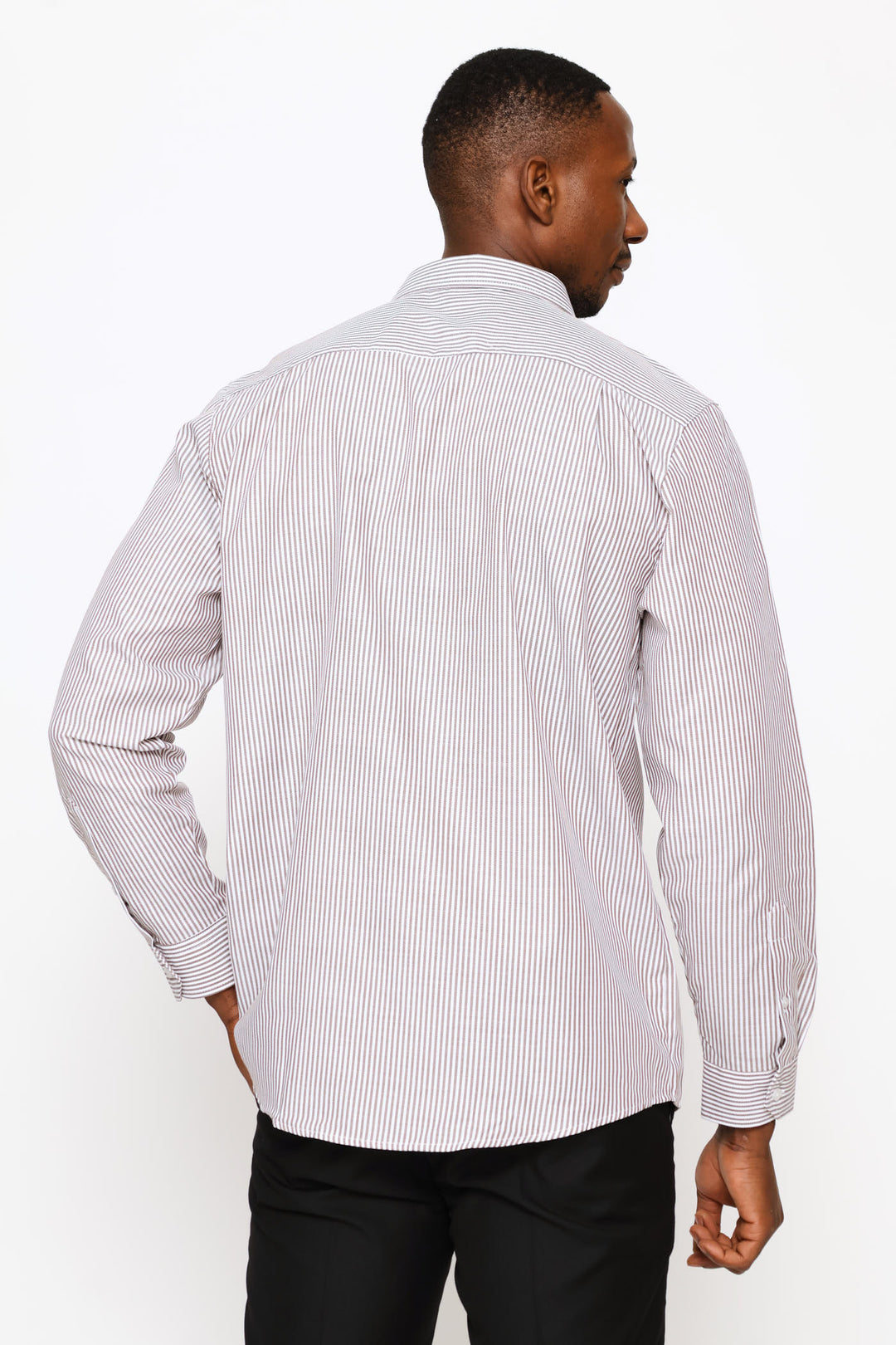 Regular Long Sleeve Basic Stripe Textured Shirt - White/Beige
