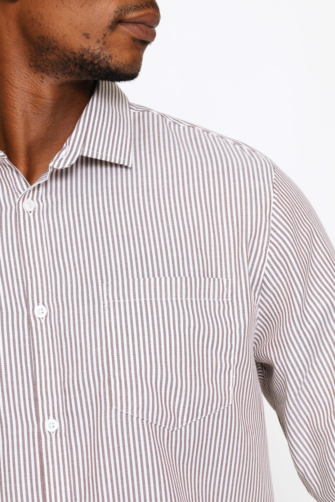 Regular Long Sleeve Basic Stripe Textured Shirt - White/Beige