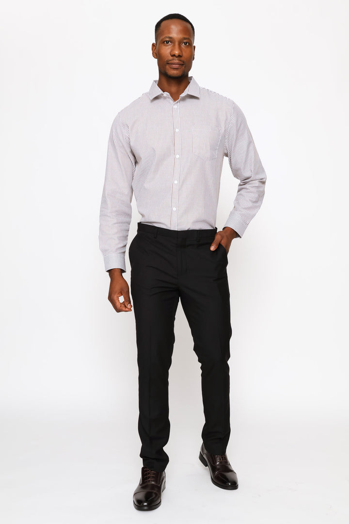 Regular Long Sleeve Basic Stripe Textured Shirt - White/Beige