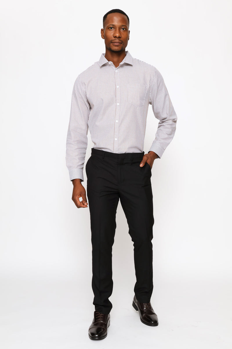 Regular Long Sleeve Basic Stripe Textured Shirt - White/Beige