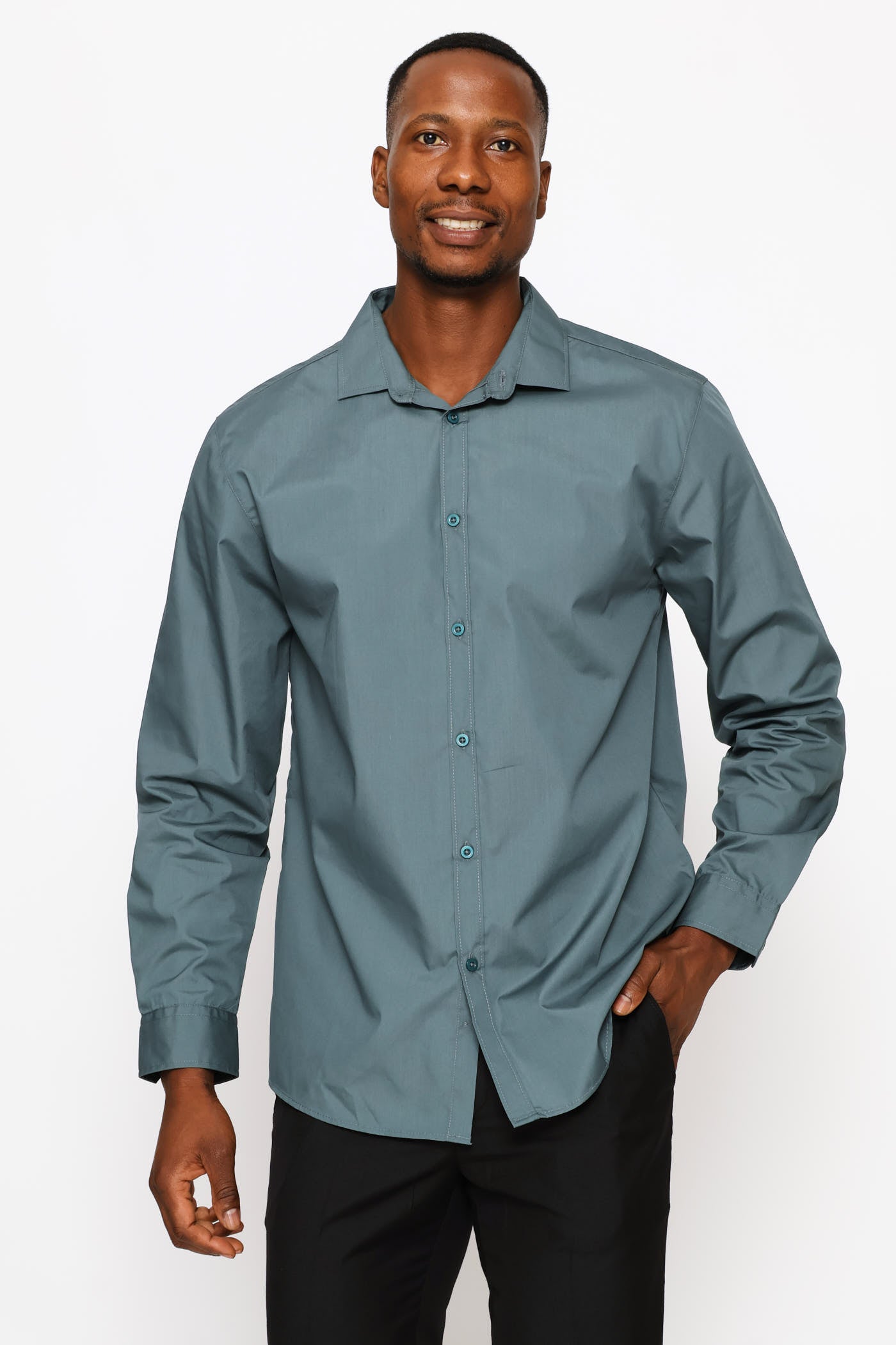 Mens Regular Easy Care Long Sleeve Shirt - Forest Green – Edgars