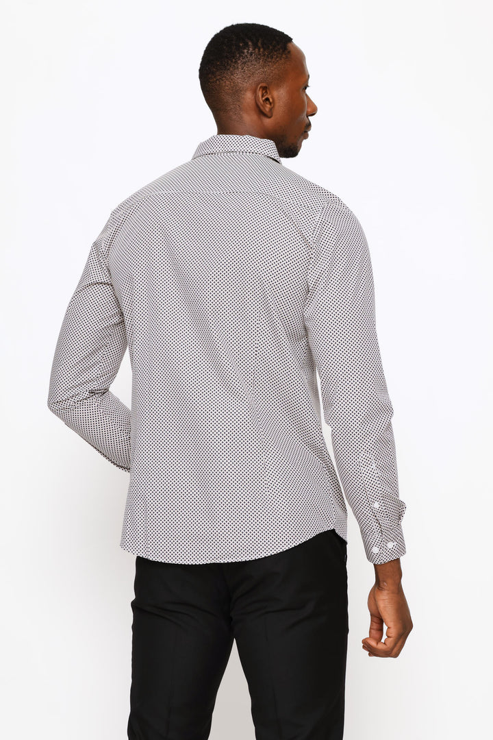 Slim Long Sleeve Geo Spot Printed Shirt - Navy/Brown