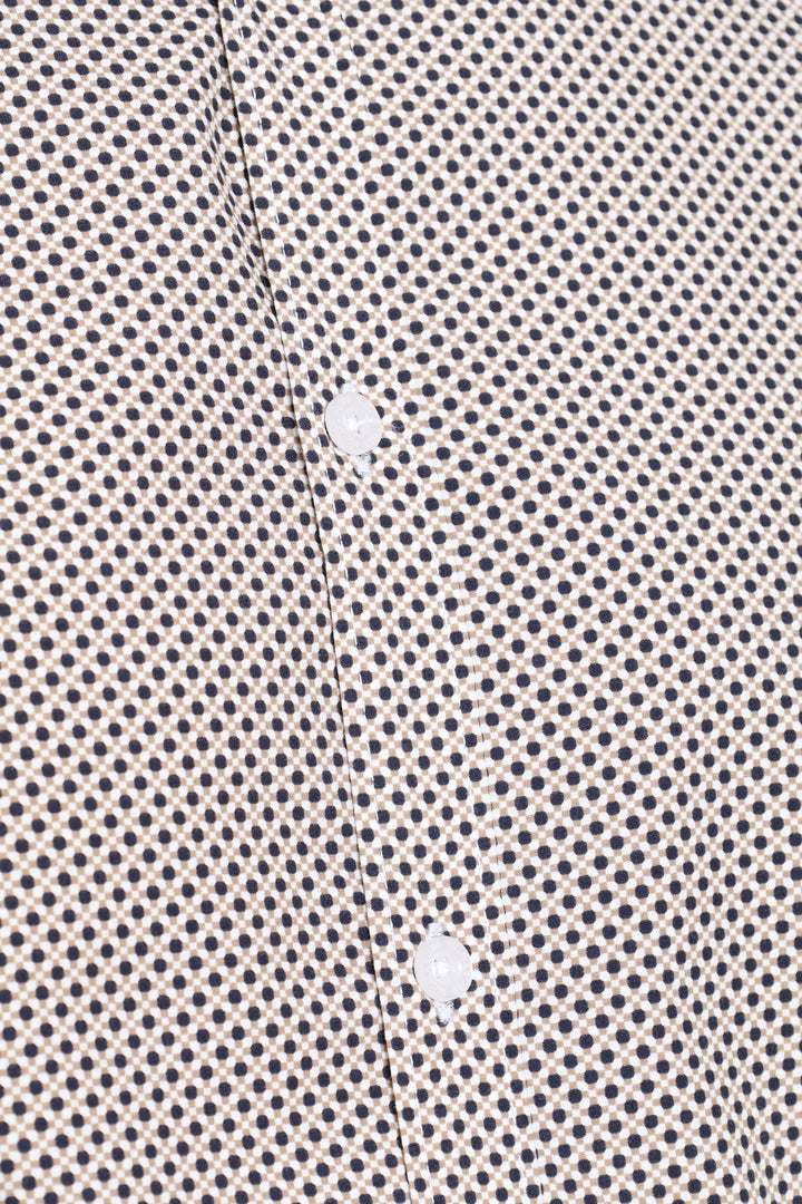 Slim Long Sleeve Geo Spot Printed Shirt - Navy/Brown