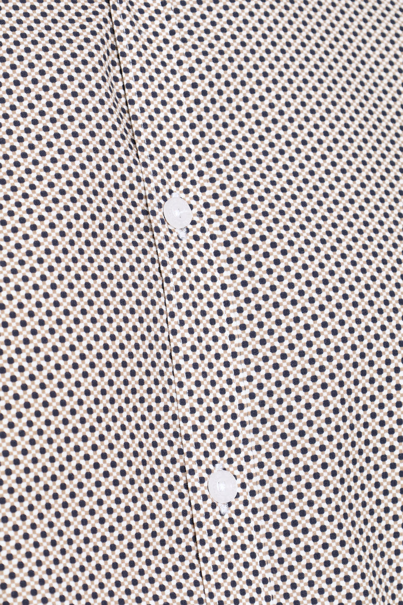 Slim Long Sleeve Geo Spot Printed Shirt - Navy/Brown