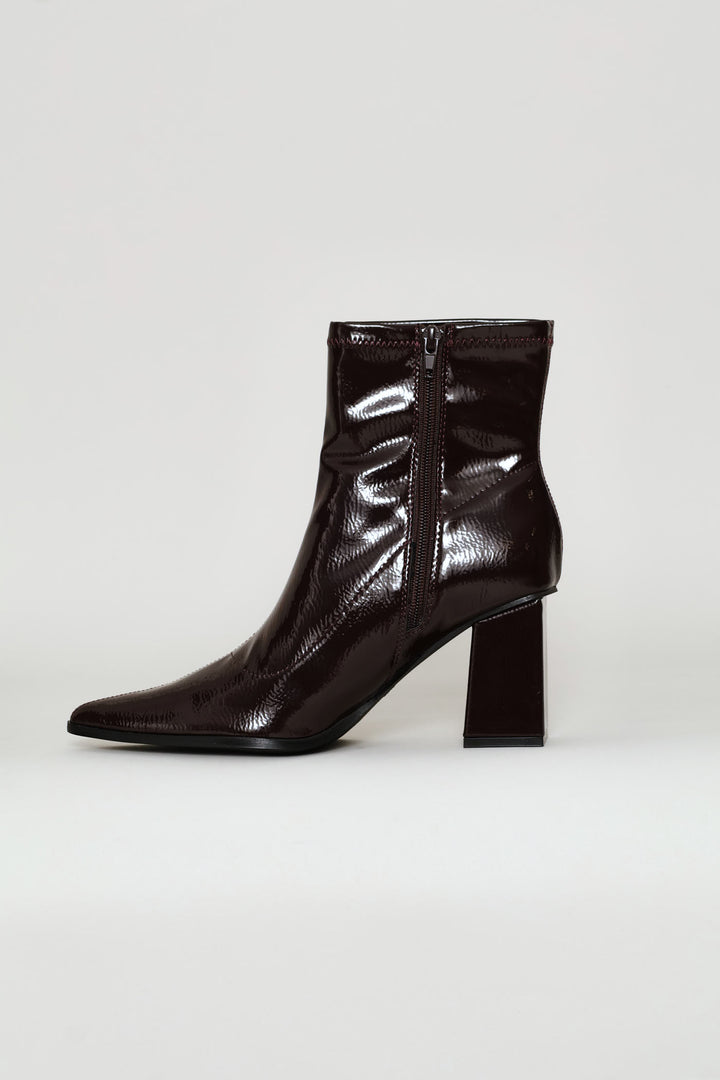 Rendered Textured Stretch Ankle Boot - Chocolate