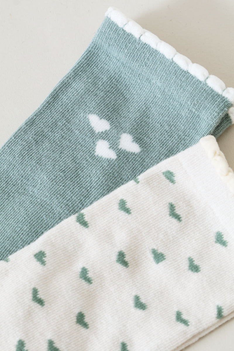 2 Pack Hearts Crew Fashion Socks - Duck Egg
