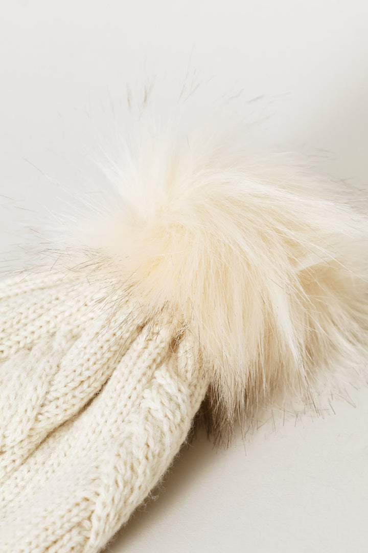 Pom Pom Turn Up Lurex Beanie - Stone