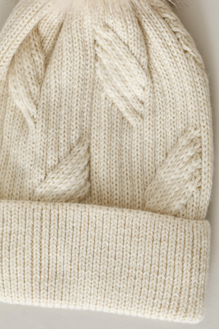 Pom Pom Turn Up Lurex Beanie - Stone