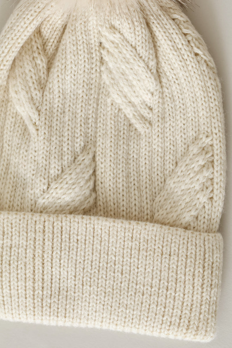 Pom Pom Turn Up Lurex Beanie - Stone