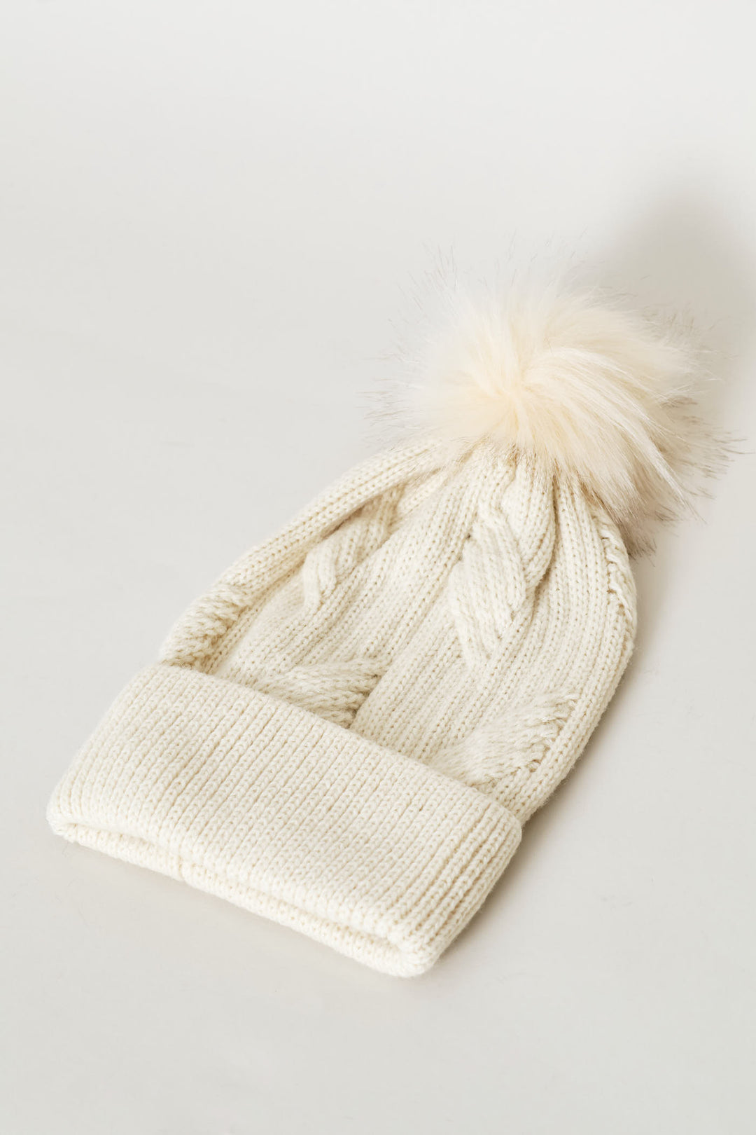 Pom Pom Turn Up Lurex Beanie - Stone