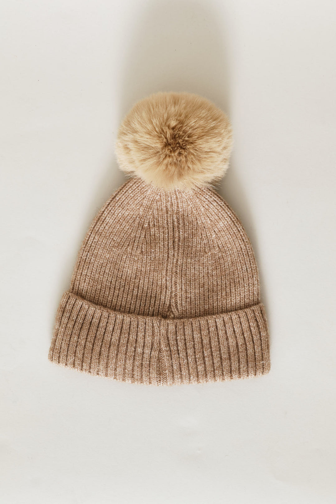 Pom Pom Turn Up Beanie - Taupe