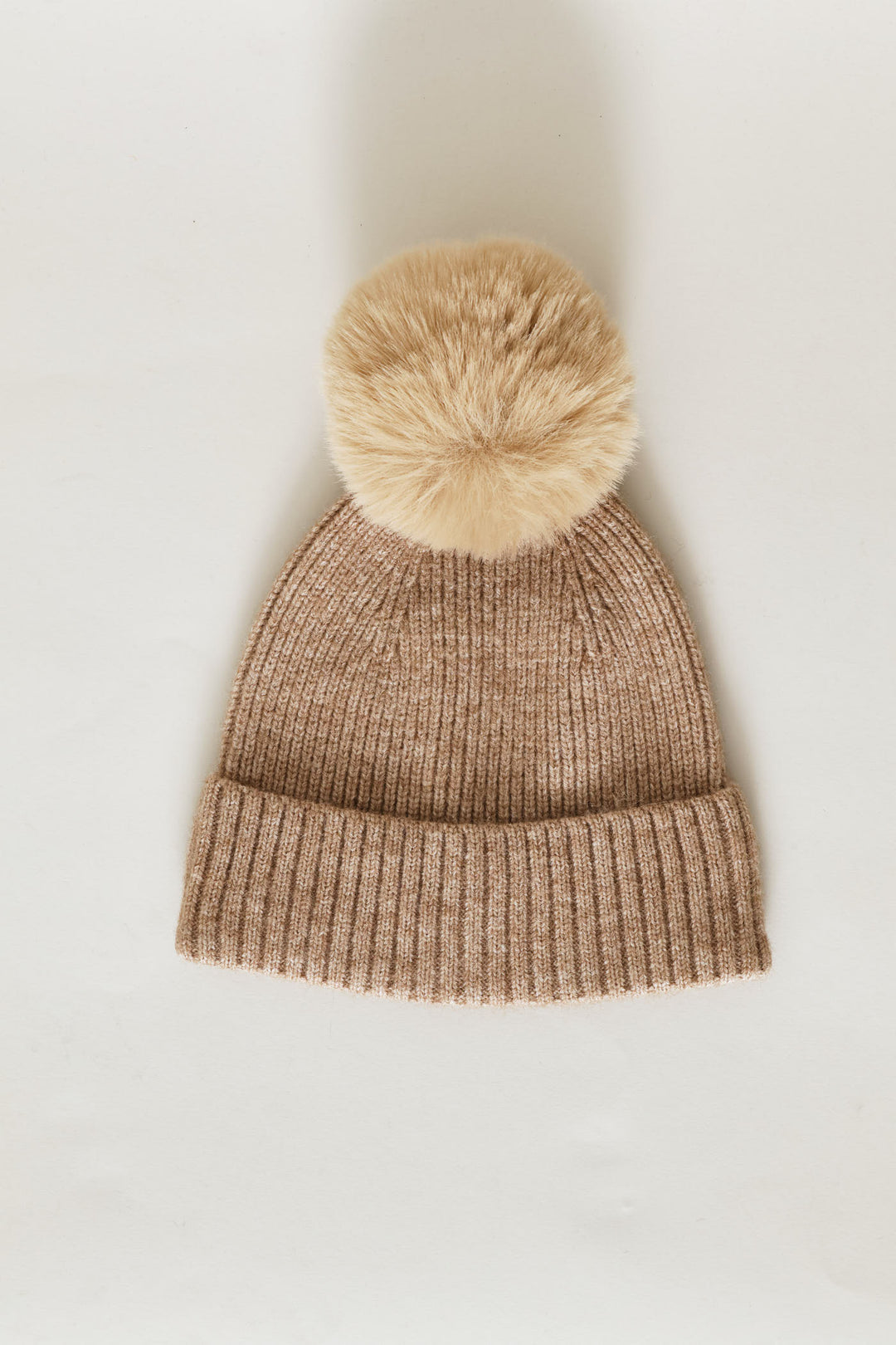Pom Pom Turn Up Beanie - Taupe