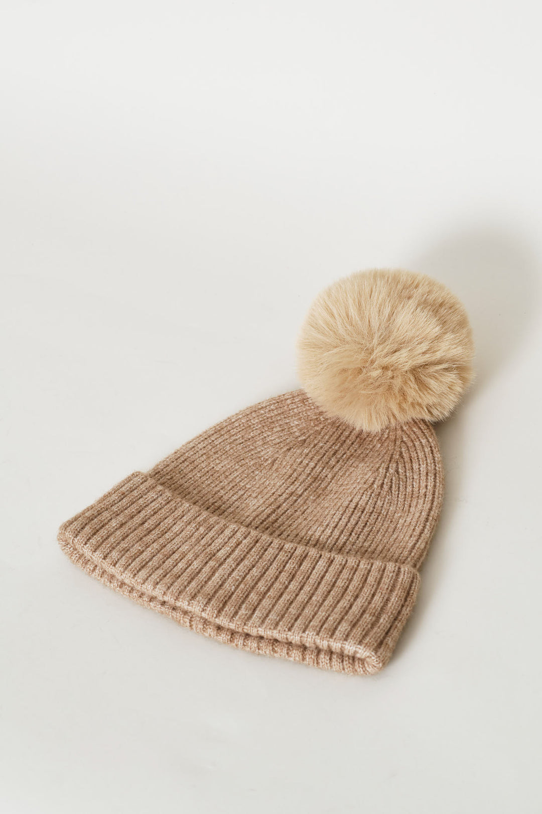 Pom Pom Turn Up Beanie - Taupe
