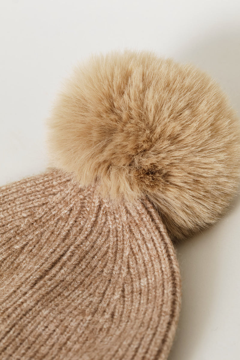 Pom Pom Turn Up Beanie - Taupe