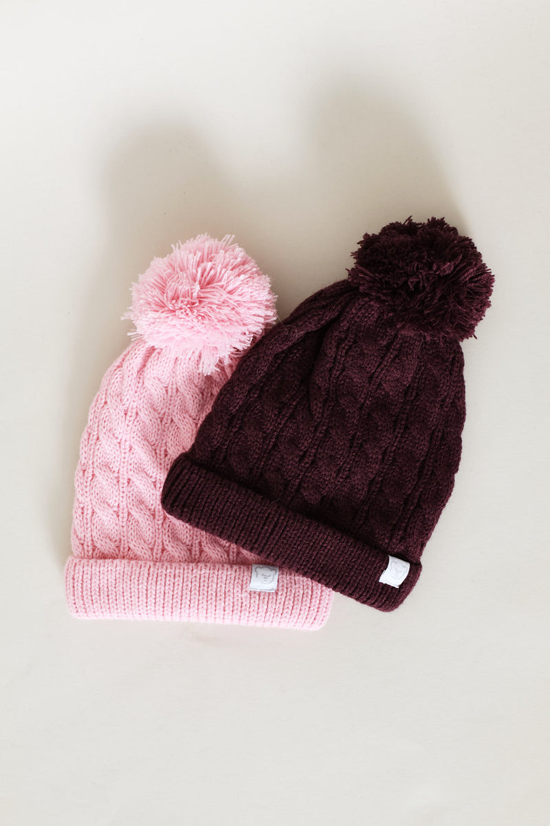 Baby Girls 2 Pack Pom Pom Beanie - Grape