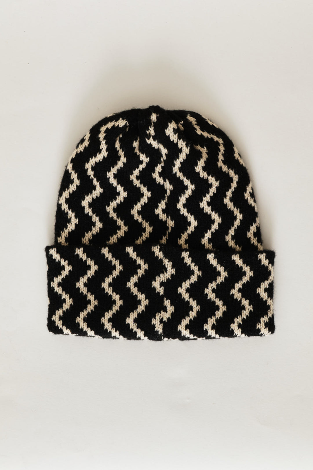 Chevron Turn Up Beanie - Black