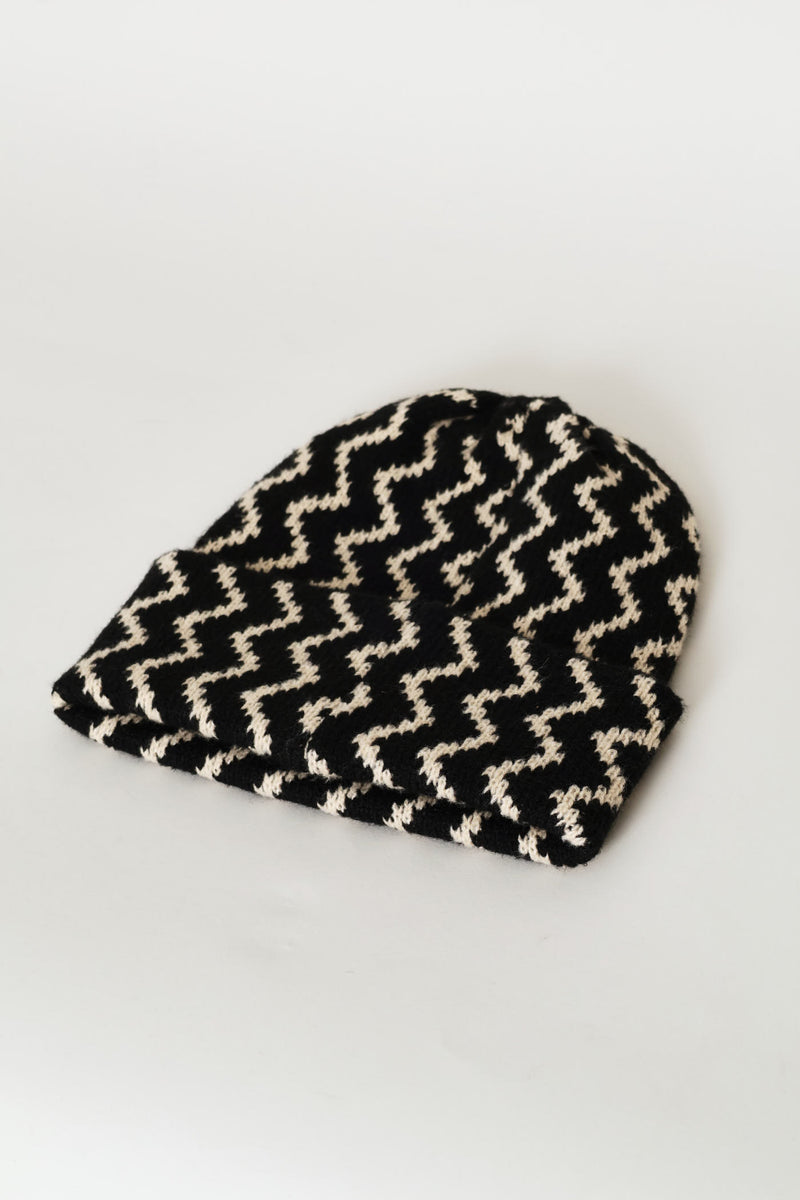 Chevron Turn Up Beanie - Black