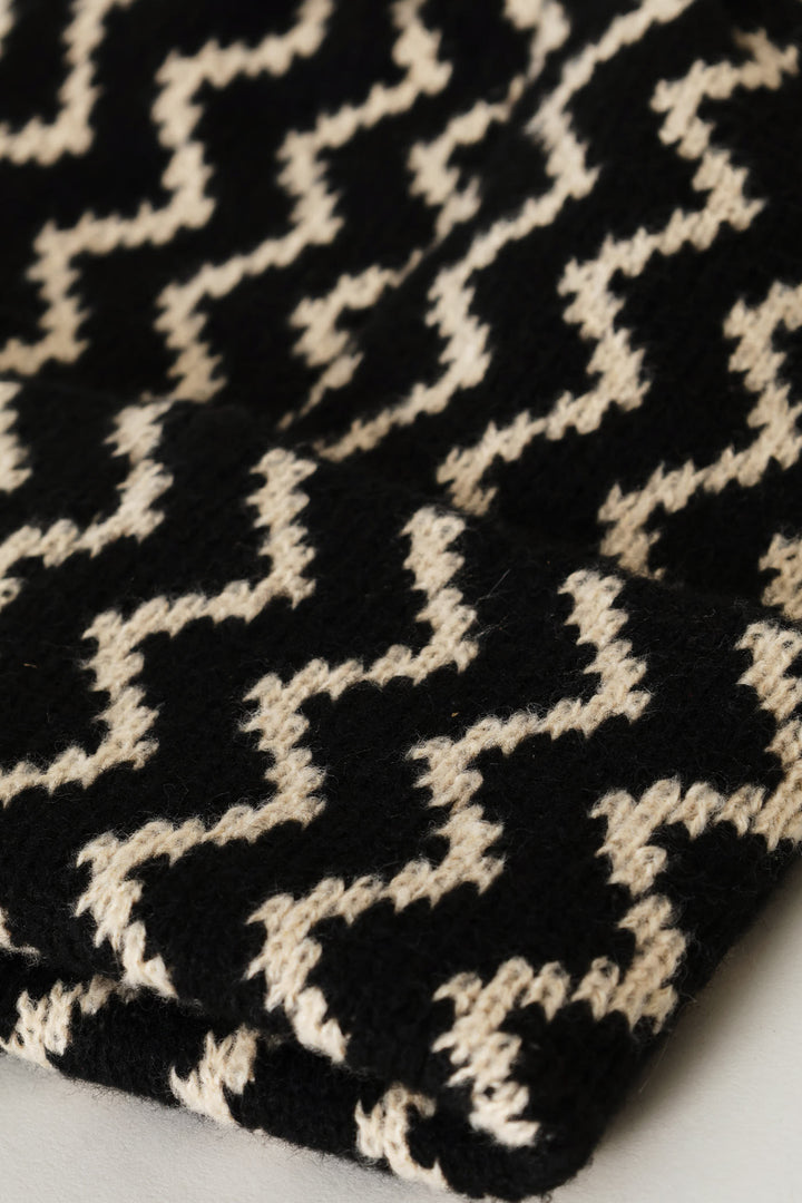 Chevron Turn Up Beanie - Black