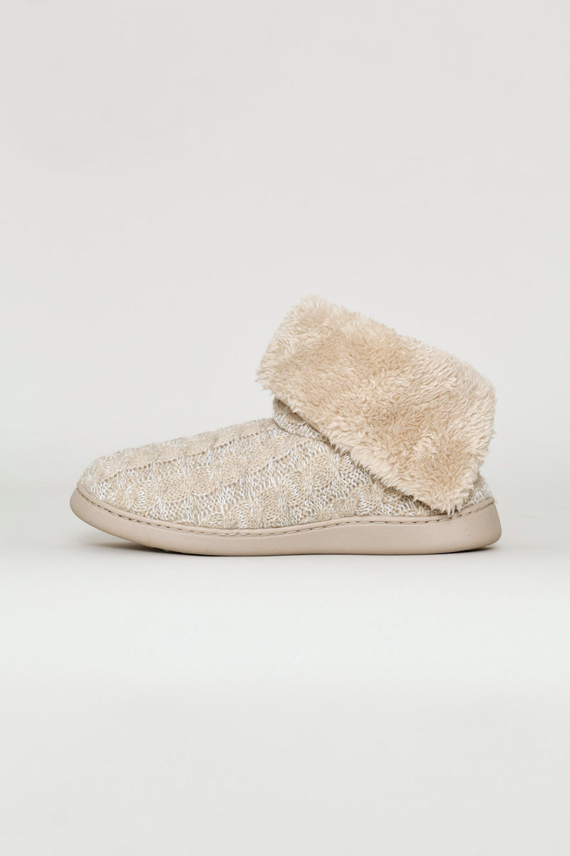 Knitted Upper Fur Bootie - Stone