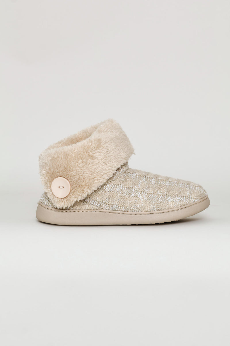 Knitted Upper Fur Bootie - Stone