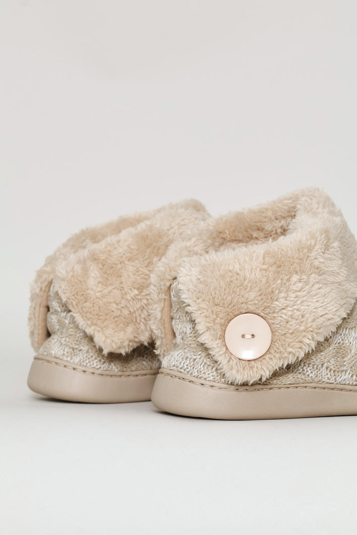 Knitted Upper Fur Bootie - Stone