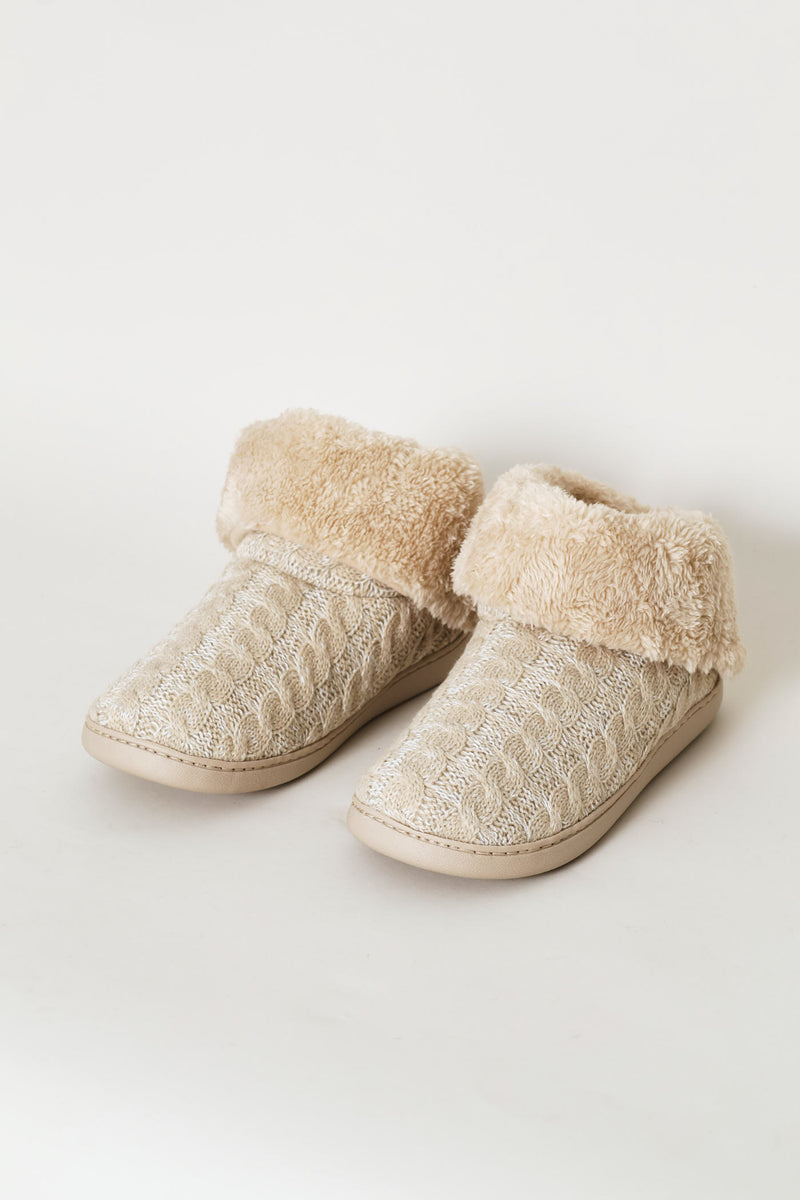 Knitted Upper Fur Bootie - Stone