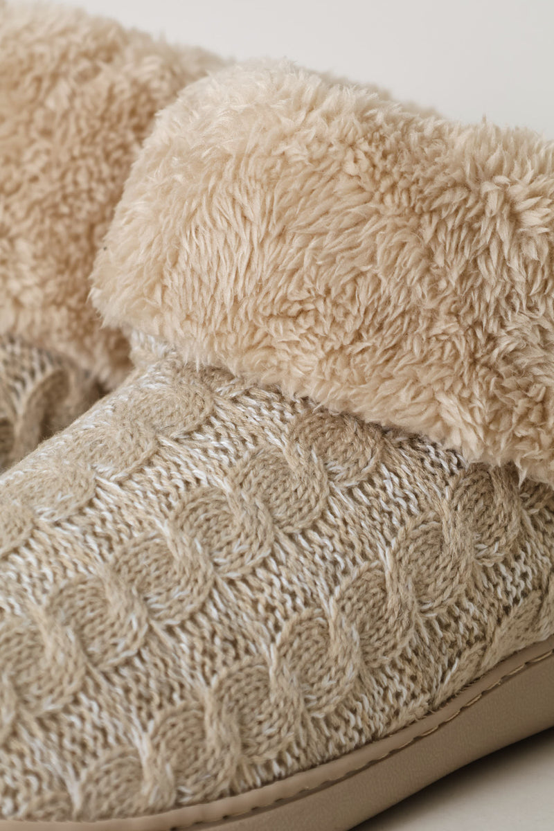 Knitted Upper Fur Bootie - Stone