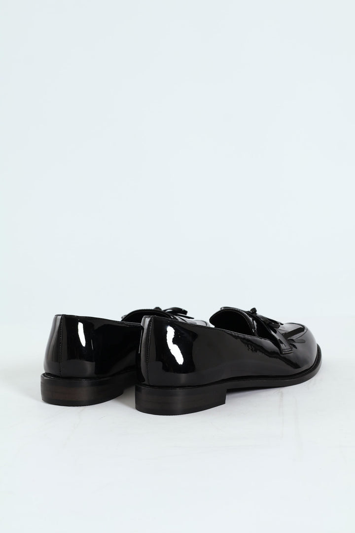 Apron Tassled Patent Loafer - Black