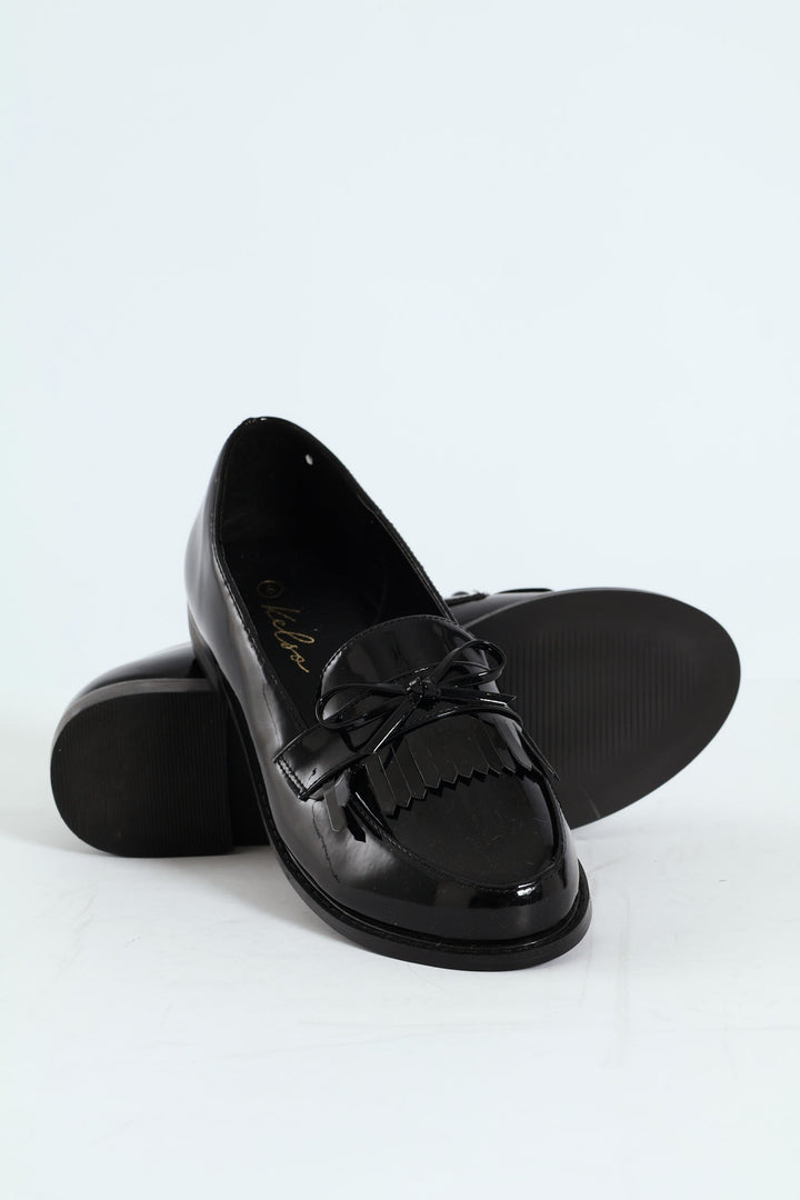 Apron Tassled Patent Loafer - Black