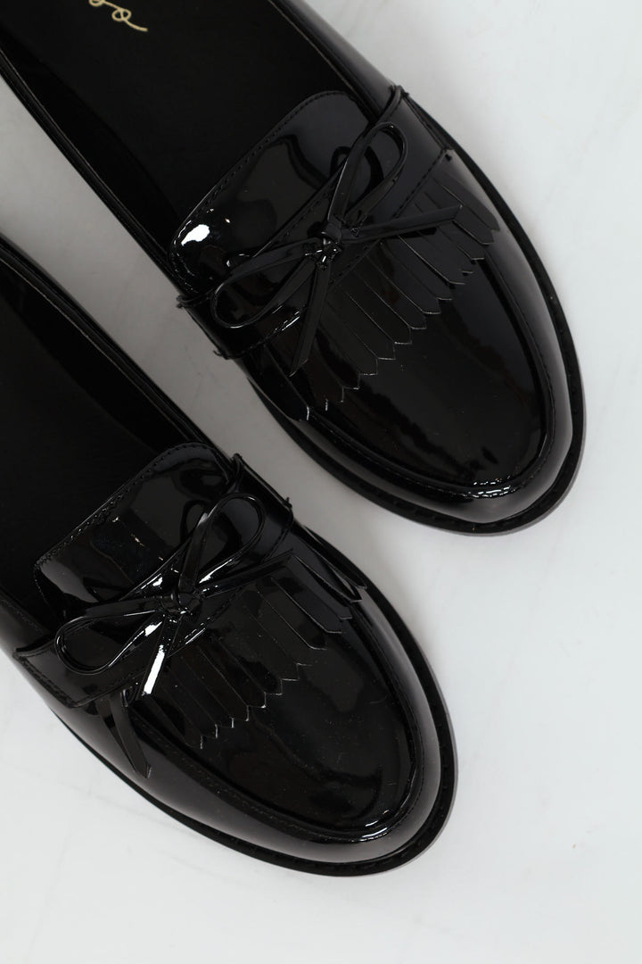 Apron Tassled Patent Loafer - Black