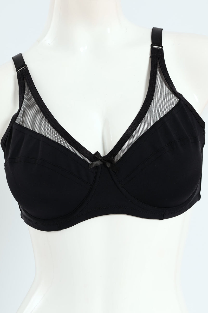 Mesh Trim Minimiser Bra - Black