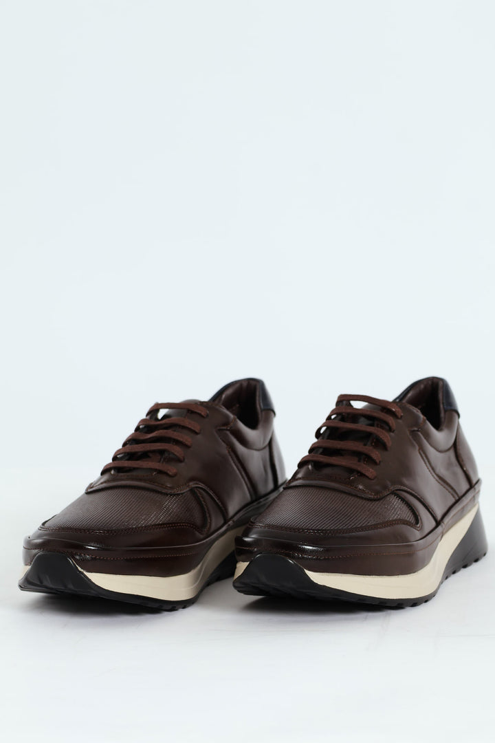 Pin Punched Detail Panelled Smart Casual Shoe - Chocolate