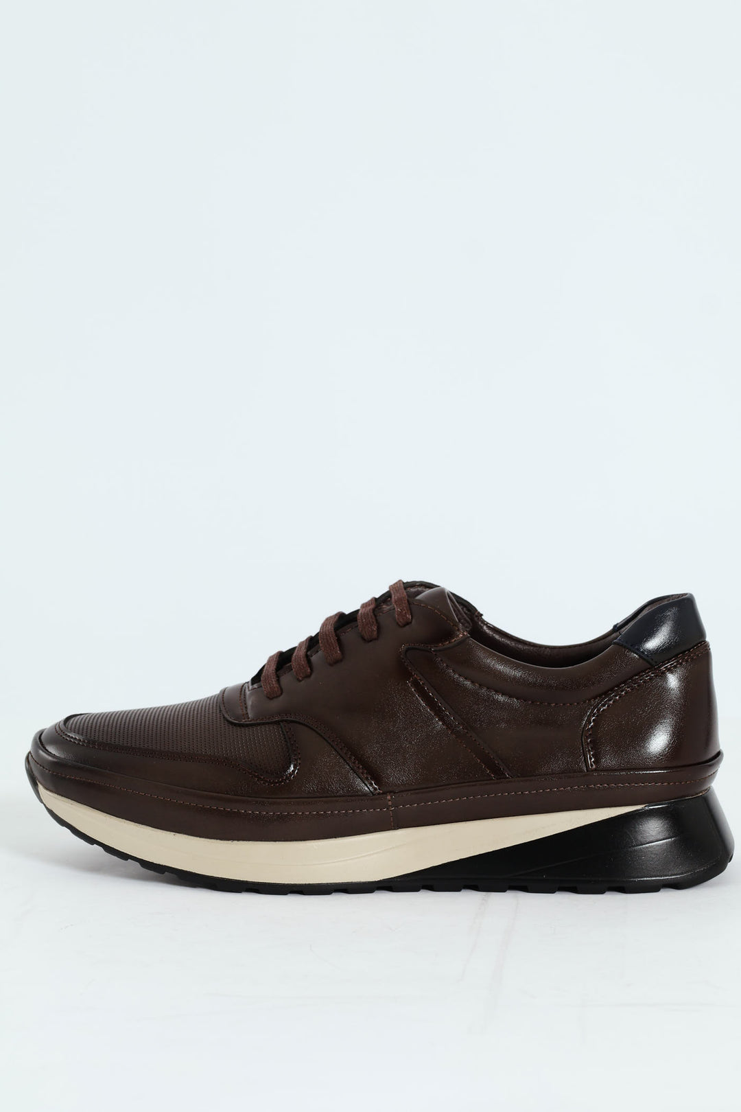 Pin Punched Detail Panelled Smart Casual Shoe - Chocolate