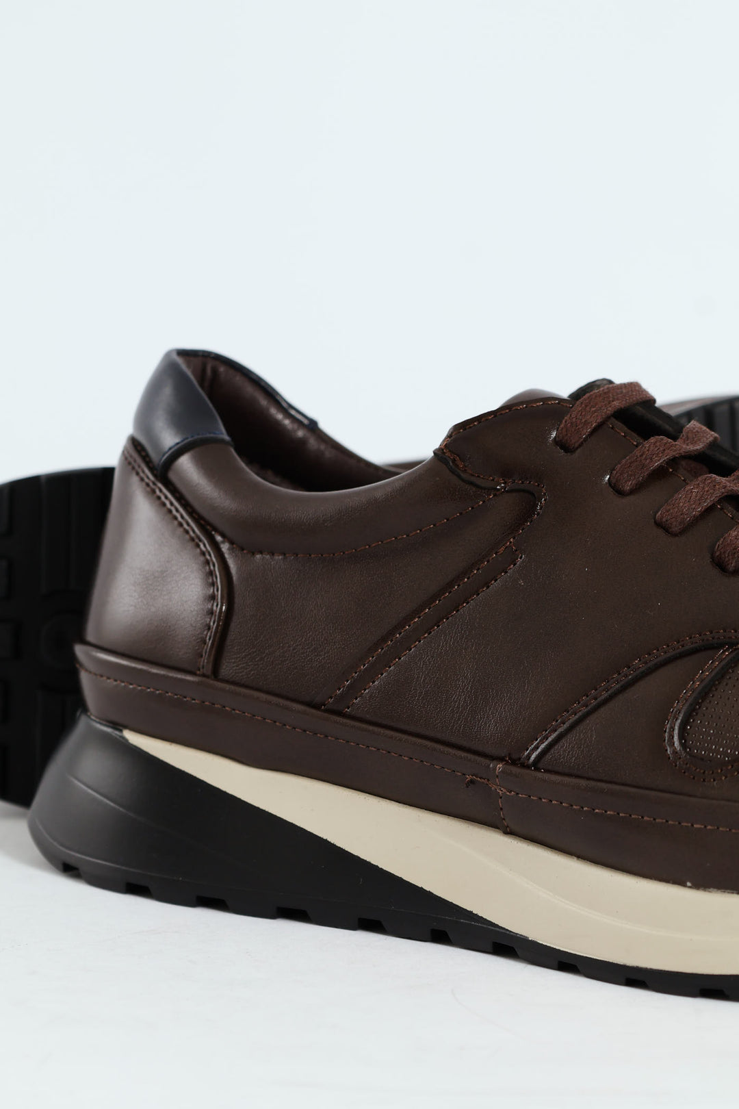 Pin Punched Detail Panelled Smart Casual Shoe - Chocolate