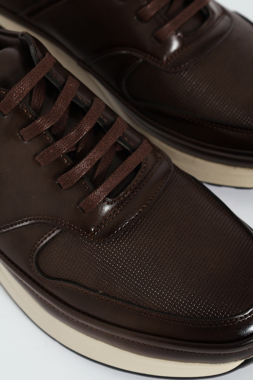 Pin Punched Detail Panelled Smart Casual Shoe - Chocolate