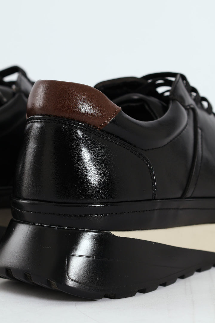 Pin Punched Detail Panelled Smart Casual Shoe - Black