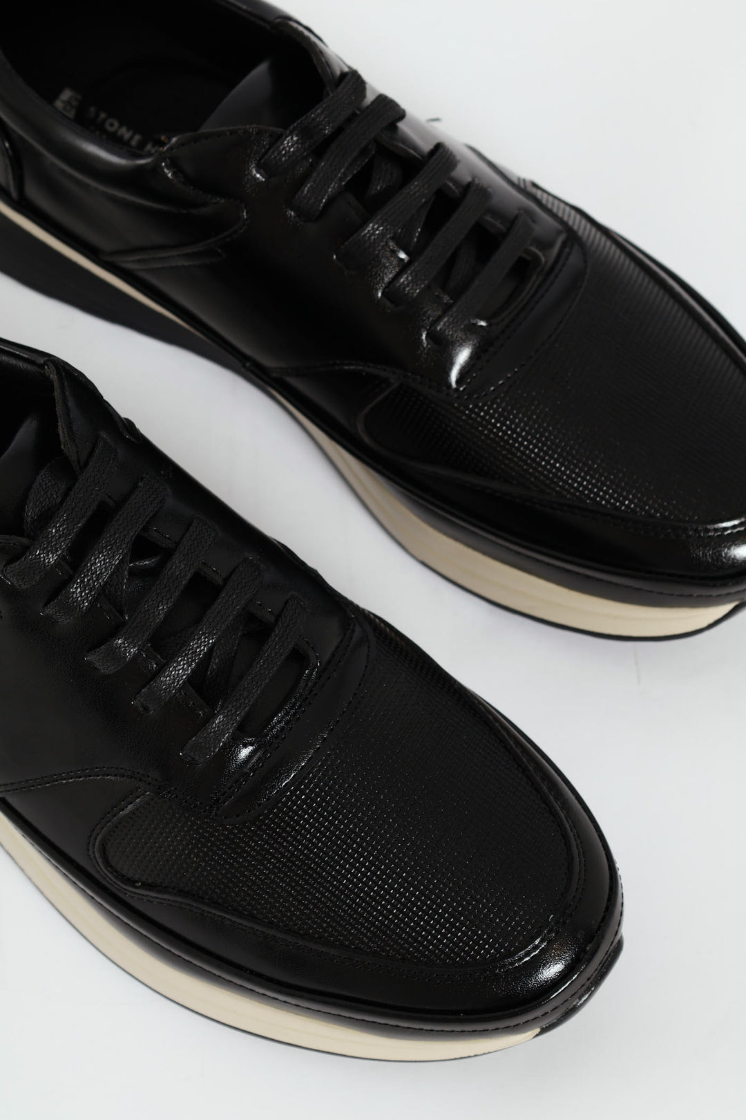 Pin Punched Detail Panelled Smart Casual Shoe - Black